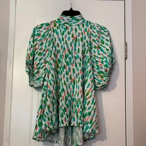 entro Green, Pink & Teal Speckled Puff Sleeve Blouse